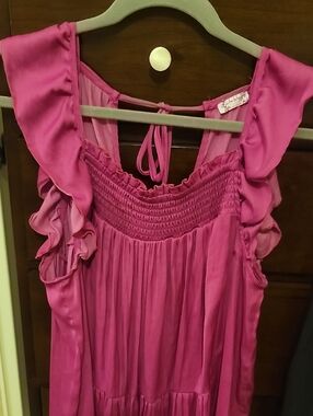 Ruffled Smocked Midi Dress - Pink